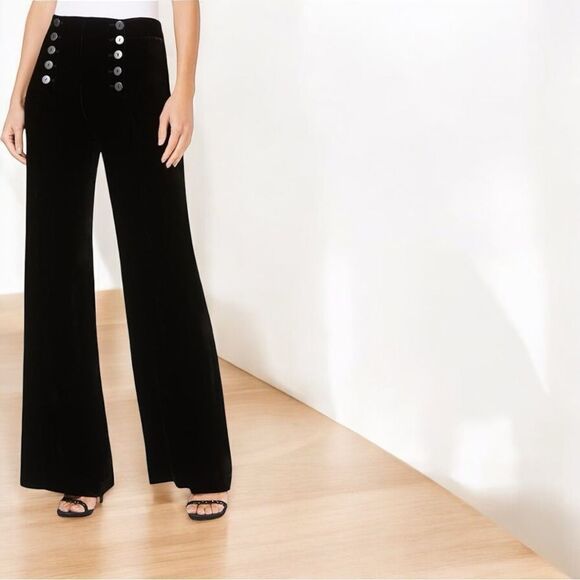 Black High-Waisted Wide-Leg Pants with Button Detail - Picture 1 of 11